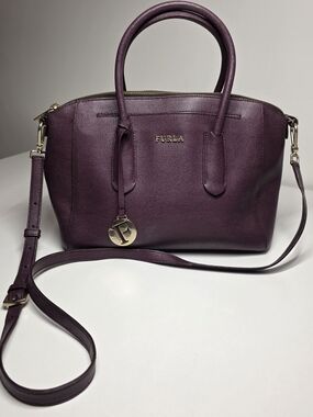 Furla Purple Leather Handbag with Crossbody Strap